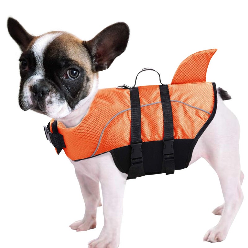 Queenmore Ripstop Dog Life Jacket Shark Life Vest for Dogs, Safety Lifesaver with High Buoyancy and Lift Handle for Small and Medium Breedsï¼ˆOrange Mï¼‰ - Image 1